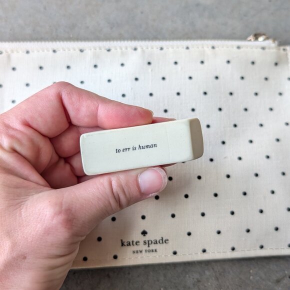 Kate Spade New York Ivory Black Polka Dots Zippered Leatherette Pencil Pouch - Picture 10 of 11